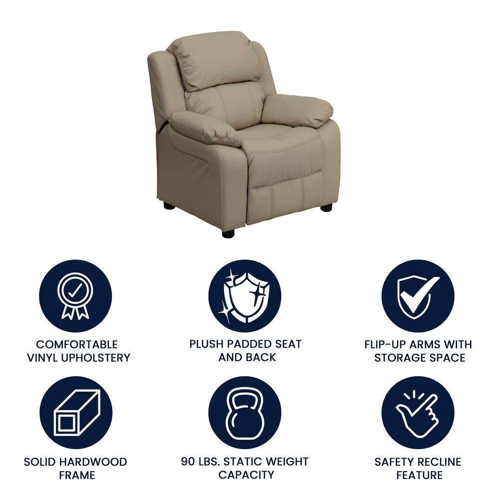 Comfy Spot Beige Microfiber Kids' Recliner with Cup Holder