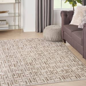 Serenity Home Mocha Ivory 4 ft. x 6 ft. Geometric Transitional Area Rug