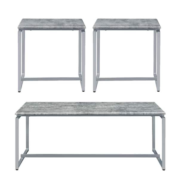 Acme Furniture Jurgen 25 in. Rustic Gray 43 Rectangle Wood Coffee Table with Metal Frame