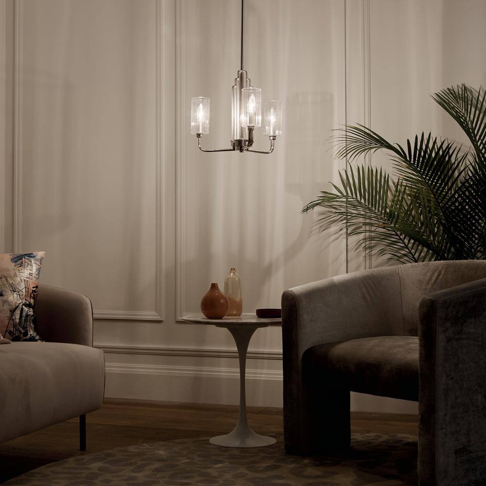 Elegant Polished Nickel 3-Light Chandelier with Clear Fluted Glass