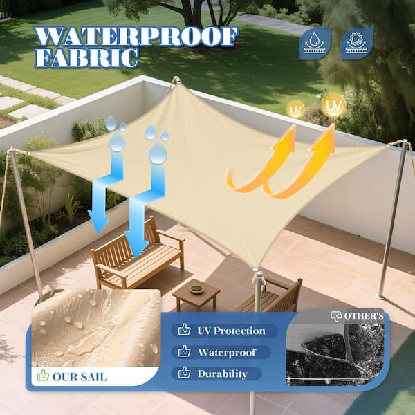 10 ft. x 13 ft. Waterproof Sun Shade Sail Rectangle Canopy Cover UV Blockage for Outdoor Patio Pergola Backyard (Beige)