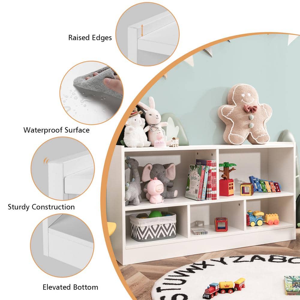 White Wood Kids 5-Cube Toy Storage Cabinet