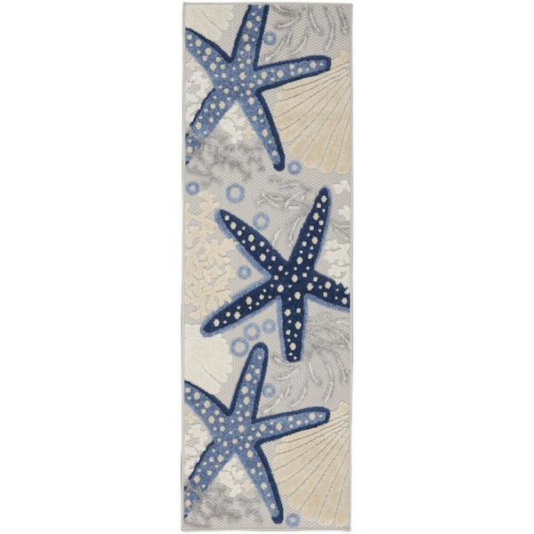 Blue, Gray 2 ft. x 8 ft. Woven Polypropylene Indoor/Outdoor Area Rug