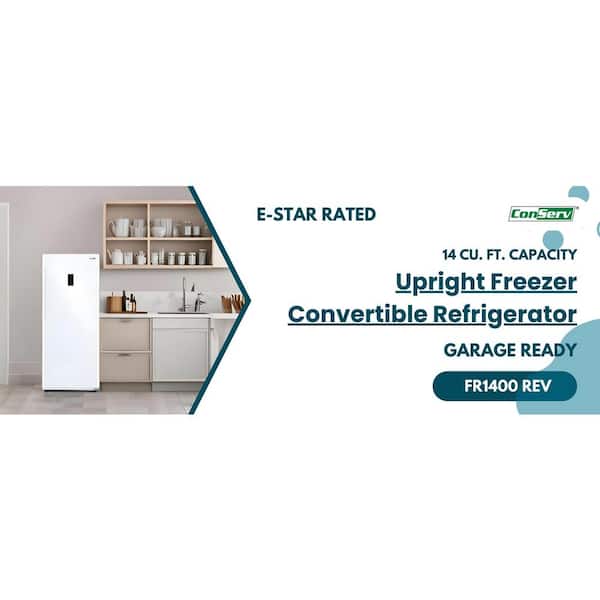 28 in. 14 cu. ft. 110V Frost Free Upright Freezer Refrigerator Convertible E-Star Garage Ready in White