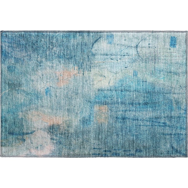 Mayfield Premium Machine Washable Abstract AMF2032 Blue 2 ft. x 3 ft. Accent Rug