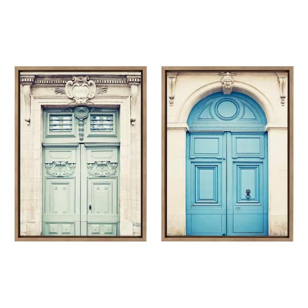 Kate and Laurel Sylvie Classic Parisian Door and Blue Paris Door 24 in. x 18 in. by Caroline Mint Framed Canvas Wall Art