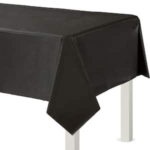 54 in. x 108 in. Jet Black Flannel-Backed Vinyl Table Cover (2-Piece)