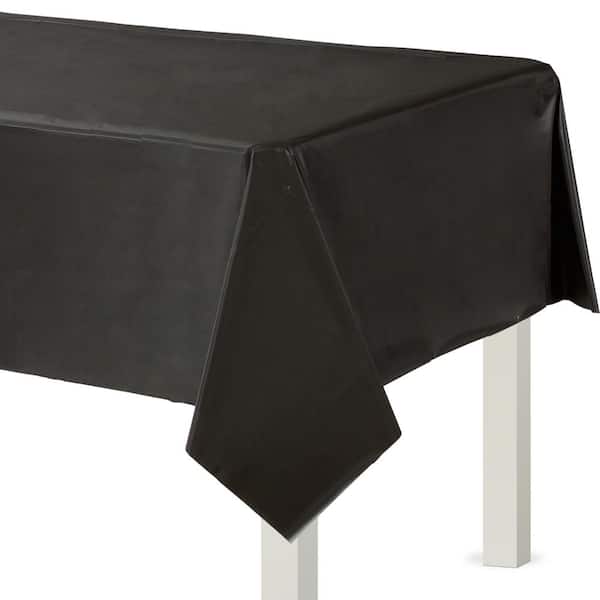 Amscan 54 in. x 108 in. Jet Black Flannel-Backed Vinyl Table Cover (2-Piece)