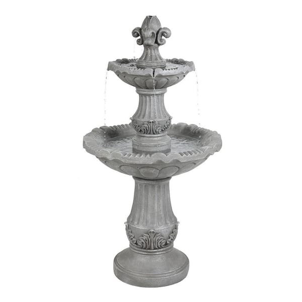 LuxenHome Gray Polyresin Outdoor Tiered Fountain