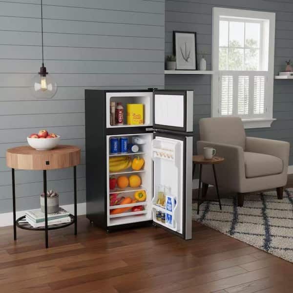 Stbine 3.8 Cu Ft Double Door Refrigerator with Top Freezer, Silver