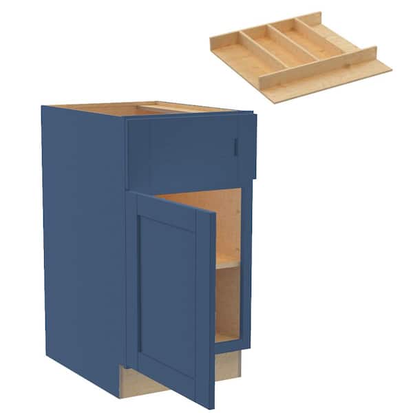 Home Decorators Collection 18 in. W x 24 in. D x 34.5 in. H Washington Vessel Blue Plywood Shaker Assembled Base Kitchen Cabinet Left UT Tray