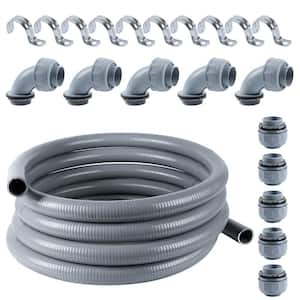 1-1/2 in. x 25 ft. Gray PVC Flexible Liquid Tight ENT (Electrical Nonmetallic) Conduit with 5 Conduit Connector Fittings