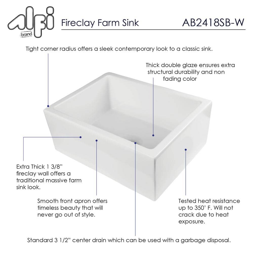 White Fireclay Farmhouse Drop-in Single Bowl Sink