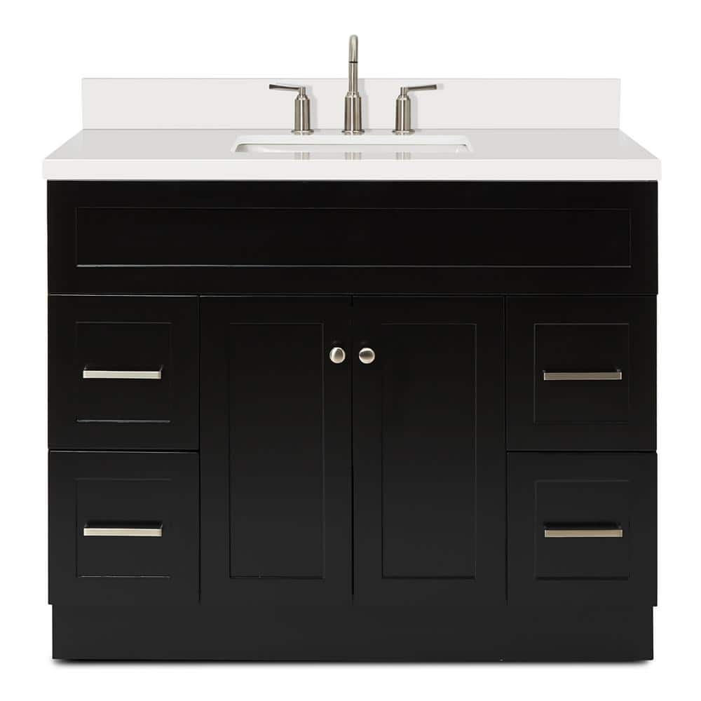 Hamlet 43" Black Solid Wood Vanity with White Quartz Top