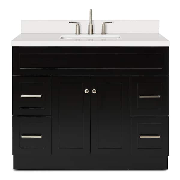 Hamlet 43 in. W x 22 in. D x 36 in. H Bath Vanity in Black with Pure White Quartz Top