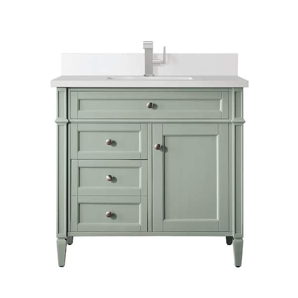 Brittany 36.0 in. W x 23.5 in. D x 34.0 in. H Bathroom Vanity in Sage Green with White Zeus Silestone Quartz Top