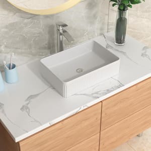 19.6 in. Rectangle Ceramic White Bathroom Vessel Sink Vertical Stripe Art Basin