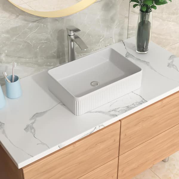 LORDEAR 19-5/8 in.x 13-11/16 in.Rectangle Ceramic White Above Counter Vessel Sink