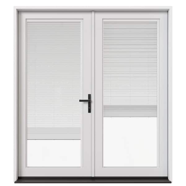 72 in. x 80 in. F4500 Left-Hand/Inswing Primed Fiberglass French Patio Door w/ Low-E Glass, Blinds and Black Handle