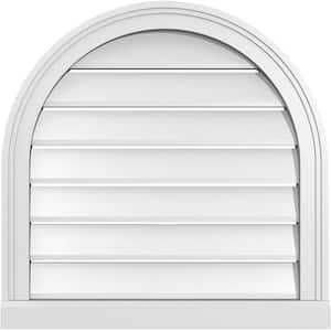 24 in. x 24 in. Round Top Surface Mount PVC Gable Vent: Functional with Brickmould Sill Frame