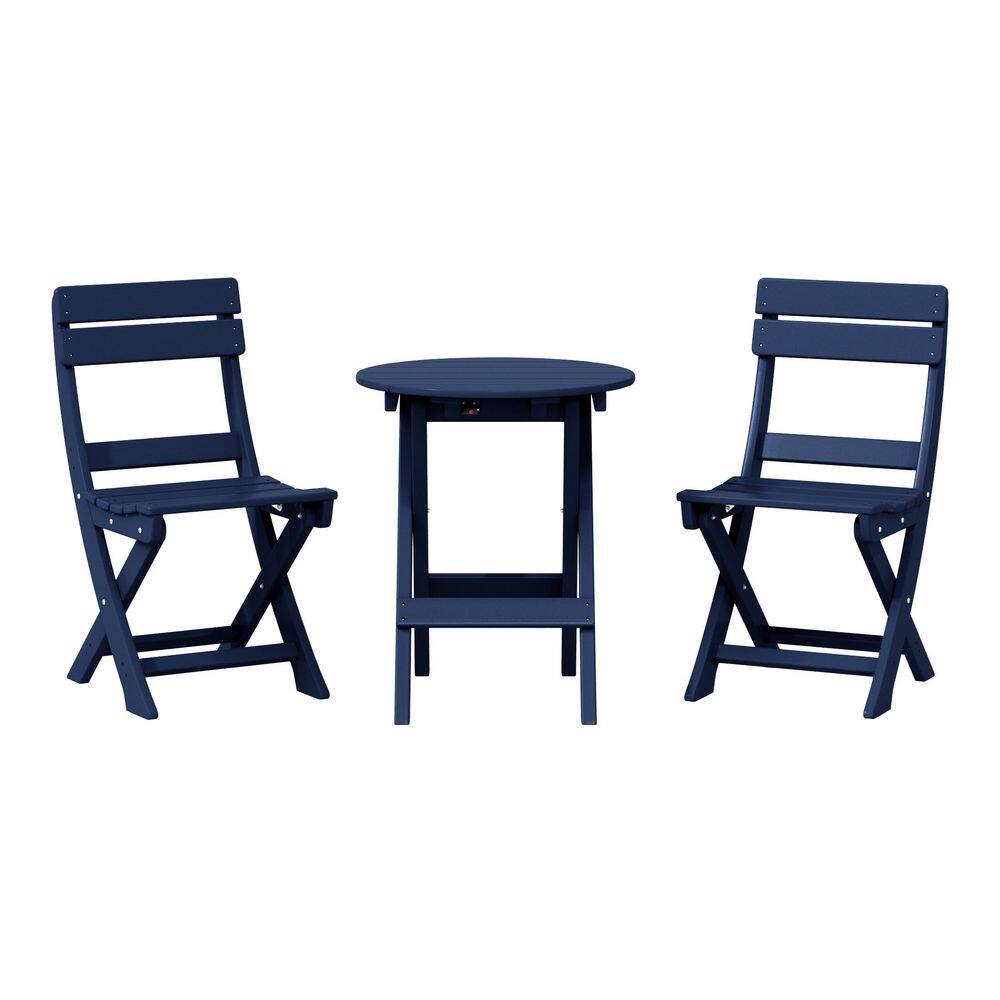 Laguna 3-Piece All Weather HDPE Plastic Outdoor Patio Rust Free Folding Bistro Dining Set, Navy Blue price history on PriceWatchPro