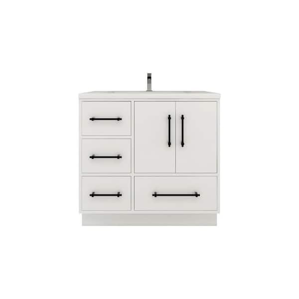 Victoria 36 in. W x 20 in. D x 35 in. H Single Sink Freestanding Bath Vanity in Gloss White with White Acrylic Top