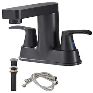 Rotatable 4 in. Centerset Double Handle Bathroom Faucet with Drain Kit Included in Matte Black