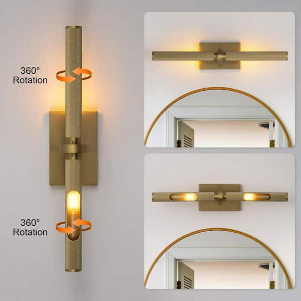 Natalie 24 in. 2-Light Brass Vanity Light Bar with Rotatable
