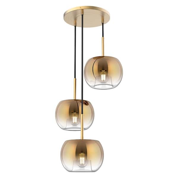 KUZCO Samar 14 in. 3 Light 60-Watt Brushed Gold/Copper Chandelier