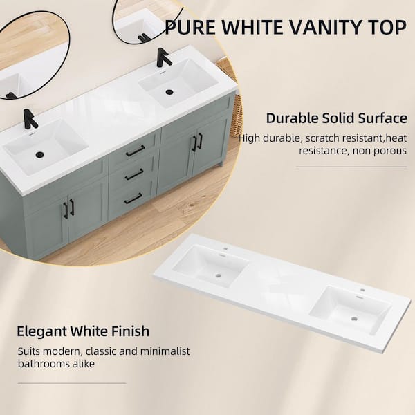 Zeafive Tor 72 in. W x 22 in. D Solid Surface Cultured Marble