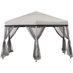11 ft. x 11 ft. Gray Outdoor Portable Pop-Up Gazebo with Hexagon Steel, Mesh Sidewalls and Carry Bag