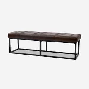 Gabino 60 in. Wide Chocolate Genuine Leather Bedroom Bench with Metal Base