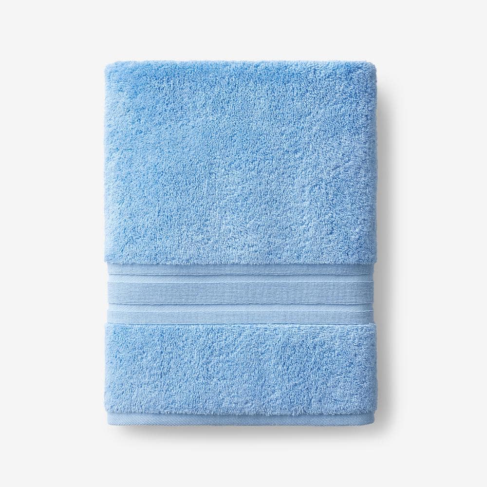 1pc Solid Color Blue Bath Towel, Large Woven Fabric Absorbent Bath Towel  For Bathroom