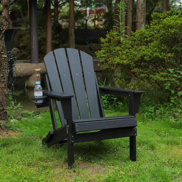 Tatahance Classic Black Folding Composite Wood Adirondack Chair