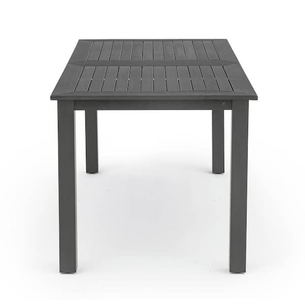 6-Person Gray Plastic HDPS Outdoor Dining Table Weather-Resistant Rectangle Patio Dining Table for Outside Indoor