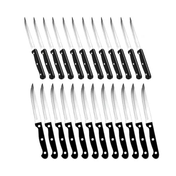 4.5 in. Stainless Steel Full-Tang Serrated Steak Knife with Black Triple Rivet Handle (Set of 24)