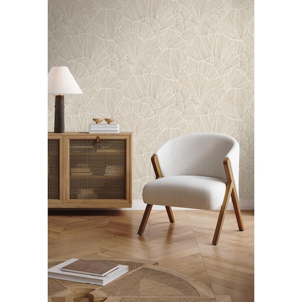 30.75 sq. ft. Latte Coral Way Vinyl Peel and Stick Wallpaper Roll