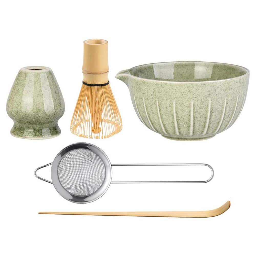 Japanese Matcha Tea Set 5Piece with Ceramic Bowl Spout Bamboo Whisk Scoop Stainless Steel Sifter Whisk Holder price history on PriceWatchPro