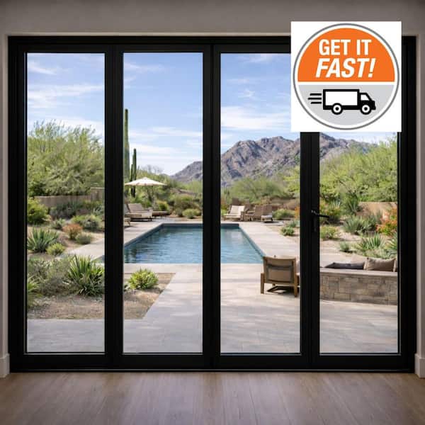 120 in. x 80 in. Black Aluminum 1-Right Opening/3-Left Folding Outswing 4-Panel Bi Fold Patio Door 1R3L (Interior View)