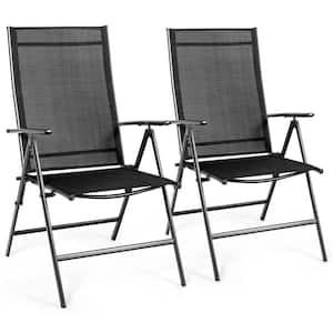2-Piece Steel Breathable Quick Dry Fabric Foldable Patio Chair in Black
