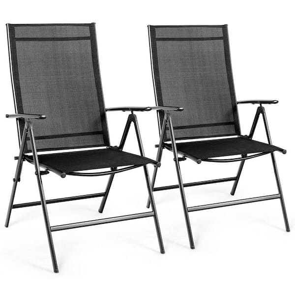 WELLFOR Black Folding Metal Outdoor Lounge Chair with Adjustable Backrest (2-Pack)
