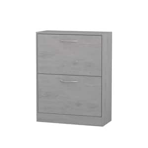 22.4 in. W x 29.3 in. H 16-Pair Gray Wood 2-Drawer Shoe Storage Cabinet with Foldable Compartments