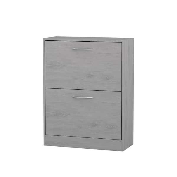 FUFU&GAGA 22.4 in. W x 29.3 in. H 16-Pair Gray Wood 2-Drawer Shoe Storage Cabinet with Foldable Compartments