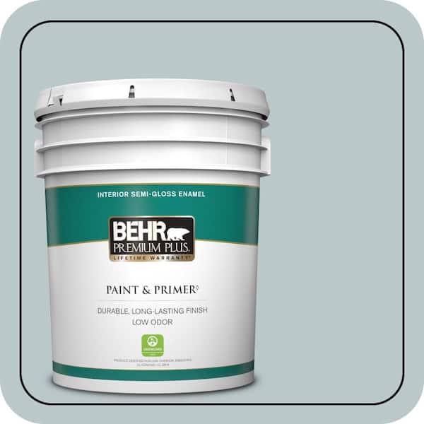 BEHR PREMIUM PLUS 5 Gal. #N470-2A Dusted Blue Semi-Gloss Enamel Low Odor Interior Paint and Primer