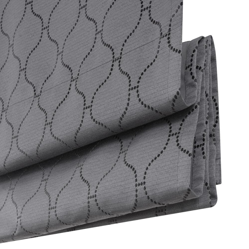Gray Cordless Blackout Roman Shade with Woven Ogee Design