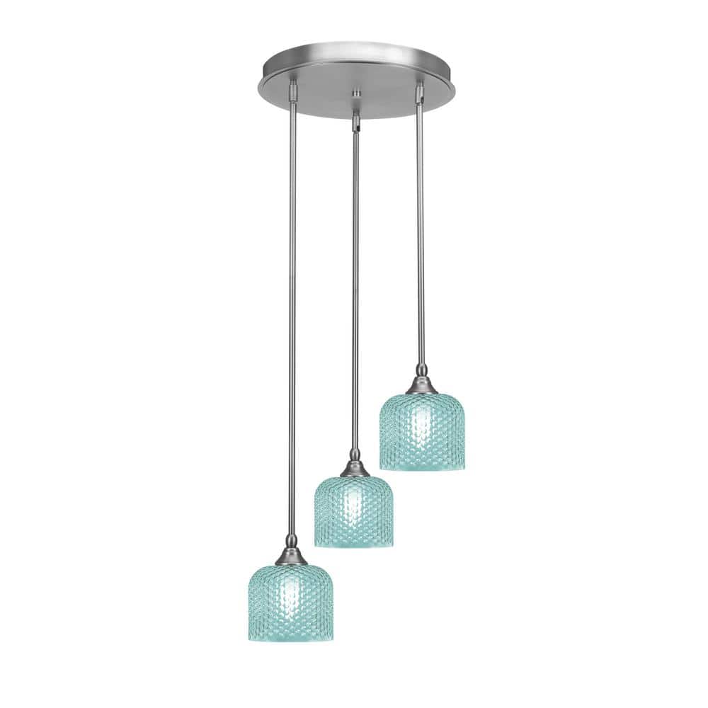 Villa 15 in. 3-Light Brushed Nickel Cluster Pendant Light with 6 in. Turquo