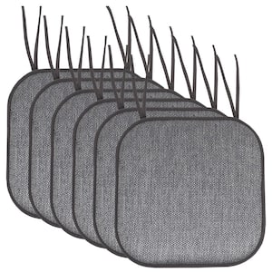 Cameron Square Memory Foam 16 in.x16 in. Non-Slip Back, Chair Cushion with Ties (6-Pack), Black/Gray