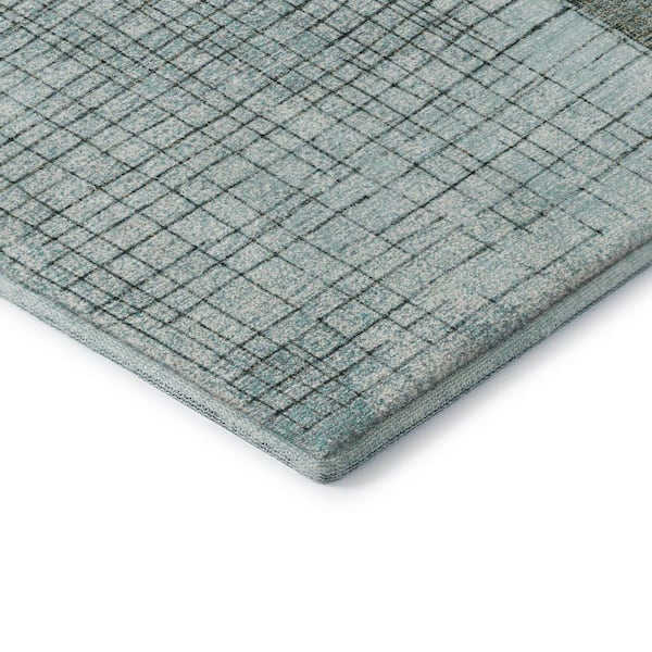 Mayfield Premium Machine Washable Abstract AMF2112 Teal 2 ft. x 7 ft. Runner Rug