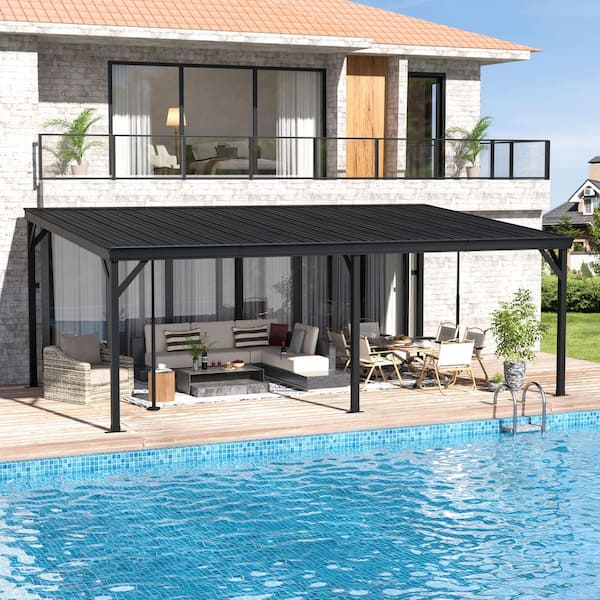 20 ft. x 12 ft. Patio Cover Wall-Mounted Metal Pergola with Sloped Roof