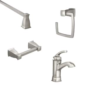 Hensley Single-Handle Single Hole Bath Faucet with 3-Piece Hardware Set, 24 in. Towel Bar in Spot Resist Brushed Nickel
